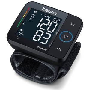 lot 56864 image: Beurer BC54 Wrist Blood Pressure Monitor with Bluetooth, Irregular Heartbeat Detector, Risk Indicator, Accurate Large Display, and Travel Case, Wrist Cuff up to 120 Memory Sets - Retail $50