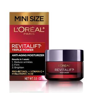 lot 56867 image: LOreal Paris Revitalift Triple Power Anti-Aging Face Moisturizer Travel Size, Pro Retinol, Hyaluronic Acid & Vitamin C, Reduce Wrinkles, Trial 0.5 Oz - Retail $9