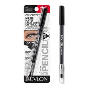 lot 56870 image: REVLON ColorStay Multiplayer Liquid-Glide Eye Pencil, Multi-Use Makeup With Blending Brush, Blends Then Sets, Creamy Texture, Waterproof, Smudge-proof, Longwearing, 401 Checkmate, 0.03 Oz - Retail $9