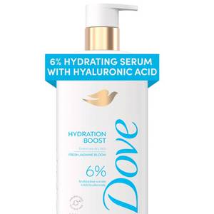lot 56923 image: Dove Serum Body Wash Hydration Boost actively drenches dry skin with Hyaluronic Acid Serum 18.5 Fl Oz - Retail $10
