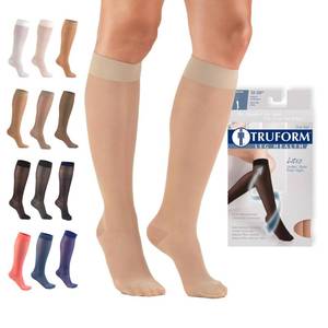 lot 56965 image: Truform Sheer Compression Stockings, 15-20 mmHg, Womens Knee High Length, 20 Denier, Nude, Medium - Retail $15