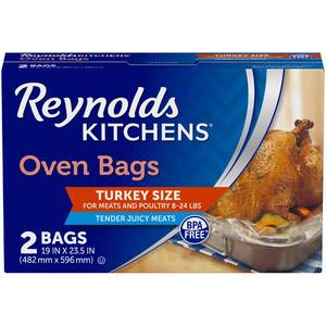 lot 56967 image: Reynolds Kitchens Turkey Size Oven Bags, Holds Up to 24 Pounds, 2 Count - Retail $3