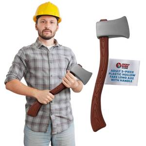 lot 56991 image: Nicky Bigs Novelties Adult 3-Piece Plastic Hollow Fake Long Axe with Handle Lumberjack Cosplay Axe Halloween Medieval Viking Weapon Props - Retail $15