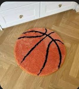 lot 56997 image: Basketball Tufted Area Rug 25, Anti-Slip Handmade Carpet for teen Bedroom, Game Room, Entryway, Kitchen, Dorm, Man-Cave, Easy Vacuum & Spot Clean - Retail $25