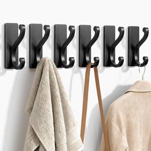 lot 57001 image: Wall Hooks Coat Hooks Black, 4 Pack Self Adhesive Hook for Clothes, Towel, Keys, Heavy Duty Hooks for Door, Kitchen, Bathroom, Shower, Rental Houses, Hold 13lbs. - Retail $10