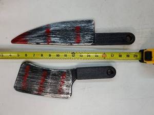 lot 57004 image: Bloody Halloween Costume Prop Knife and Cleaver Set - Retail $9