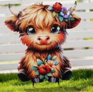 lot 57005 image: Highland Cow Metal Garden Stakes 12.6 Decorative, Outdoor Garden Highland Cow - Retail $30