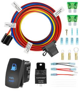 lot 57009 image: 12V Electric Fuel Pump Waterproof Relay Kit Heavy Duty Long Wiring Harness Kit 60 Amp with Fuel Pump Rocker Switches Jumper Wires Set for Cars Trucks Boats ATVs UTVs RVs MISSING PARTS SEE PHOTO. - Retail $36