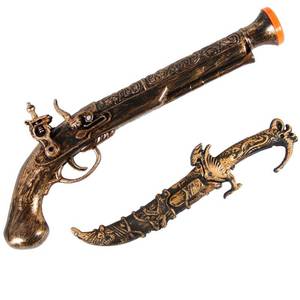 lot 57022 image: 2 Pcs Pirate Sword Toys and Gun Set Plastic Dagger with Sheath & Flintlock Pistol Prop Pirate Accessories for Kids & Adults Halloween Pirate Costume Accessories. Missing Piece. - Retail $14