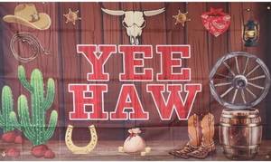 lot 57037 image: Western Banner Backdrop, Yee Haw Party Decorations, Western & Cowboy Themed Birthday Party Supplies, Wild West Baby Shower Poster Background, Photo Booth Props 60x42 - Retail $12