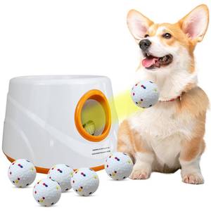 lot 16982 image: YXX-TECH Automatic Ball Launcher for Dogs with 6pcs 2.3 Inch Etpu Tennis Balls,Thrower Distance 20-45ft,interacive Dog Toys for IndoorOutdoor for Small Or Medium Dogs (White) - Retail $56