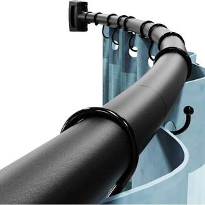 lot 22724 image: Abiglifty Curved Shower Curtain Rod, 43-66 Inches Adjustable Shower Curtain Rod, Rustproof, Round Extra Wide Shower Rod for Bathroom, Bathtub, Stall, Need to Drill,Black - Retail $15