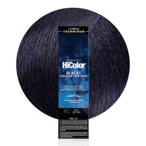 lot 29518 image: LOreal Technique HiColor Violet & Blacks Permanent Hair Color - Anti-Breakage Ceramide R Complex, Multi-Lift with No Brassiness, For Dark Bases, Long Lasting Color, Black Sapphire H - Retail $14