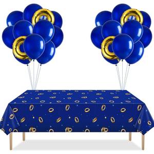 lot 29527 image: Capoda 26 Pcs Blue with Gold Ring Party Decoration Gold Ring Balloon Cartoon Tinsel Plastic Tablecloth 108 x 54 Inches Video Games Table Cover for Carnival Birthday Baby Shower Supplies - Retail $13