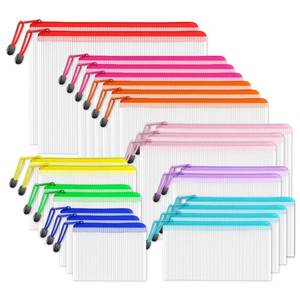 lot 29528 image: SUNEE Multisize Mesh Zipper Pouches (9 Colors, 24 Packs), Zip Bag for School Office Supplies, Puzzles & Games Organizing Storage - Retail $13