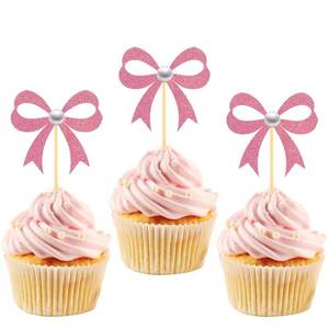 lot 29548 image: 24Pcs Pink Bow Cupcake Toppers Pink Bow Birthday Decorations for Coquette Bridal Baby Shower Wedding Themed Party Decorations Supplies(bow) - Retail $9