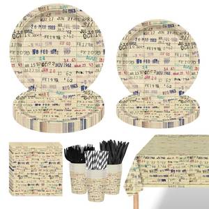 lot 29556 image: 169 Pcs Due Date Card Book Party Supplies for Girls Boys Club Vintage Beverage Baby Shower Party Decorations Napkins and plate Book Lovers Gifts or Reading Themed Dinnerware for 24 Guests