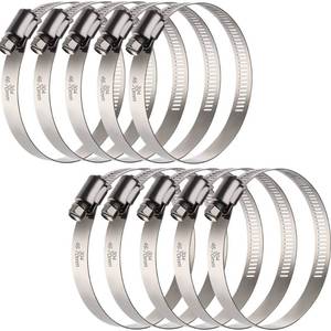 lot 29557 image: OURU Large Hose Clamps, 10 Pack 2.5 Inch Stainless Steel Hose Clamps Adjustable from 1-1316-2-3446-70mm, Metal Worm Gear Duct Clamp for Radiator, Dryer Vent Hose, Fuel Line, Automotive - Retail $10