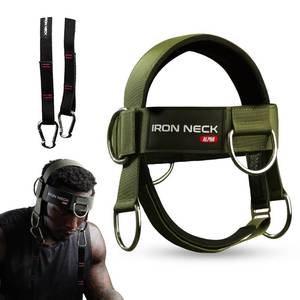 lot 29558 image: Iron Neck Neck Trainer, Exerciser, & Strengthener with Adjustable Head and Chin Strap - Portable Head Harness for Weight Lifting, Home, & Gym Use - Exercise & Workout Equipment (Alpha, Green) - Retail $59