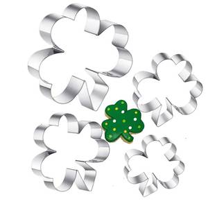 lot 29564 image: 4-Piece Clover Cookie Cutter Set, 4, 3.2, 1.85, 1.3 St. Patricks Day Shamrock Cookie Cutter Set, Metal Irish Holiday Party Supplies, Stainless Steel Baking Kit - Retail $8