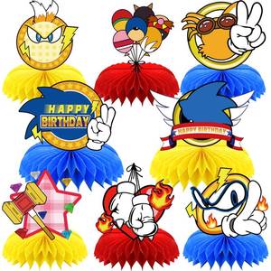 lot 29566 image: 8Pcs Blue Hedgehog HoneyComb Table Centerpieces, Double-Sided Birthday Party Supplies Table Toppers for Kids Birthday Decorations - Retail $10