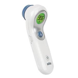 lot 29568 image: Braun No Touch and Forehead Thermometer - Touchless Thermometer for Adults, Babies, Toddlers & Kids, Color-Coded Fever Guidance, Fast, Reliable, and Accurate Results - Retail $51