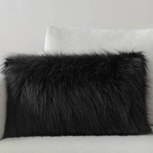 lot 31469 image: Phantoscope Faux Fur Solid Decorative Pillow Cover Fluffy Throw Pillow Mongolian Luxury Fuzzy Pillow Case Cushion Cover for Bedroom and Couch,Black 12 x 20 Inches - Retail $13