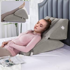 lot 31476 image: HOMBYS Adjustable Inflatable Bed Wedge Pillow for Sleeping, 7 in 1 Multi Use Back Pillow for Bed Sitting Up, 10 inch Elevated Support Pillow for Legs & Back, Portable for Travel Use-30x22x10, Grey see photos