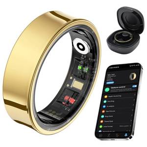 lot 31477 image: AMOVAN Smart Ring for Women Men, Fitness Tracker Ring with Body Temperature, Heart Rate, Blood Oxygen, Sleep Monitor, Calories, No Subscription Fee, IP68 Waterproof for iPhone & Android (Gold, #11) - Retail $52