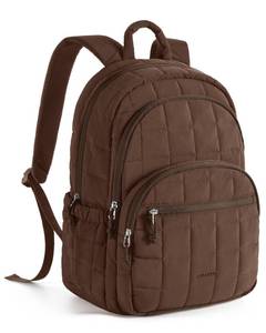 lot 31480 image: BAGSMART College Laptop Backpack, Travel Backpack for Women, Quilted Casual Daypack, Water-Resistant Bookbag for 15.6 Inch Laptop, Chocolate - Retail $30