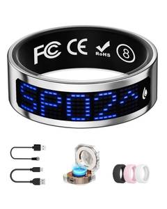 lot 31481 image: UniJethro Smart Ring for Women & Men with Display, Health Ring with Heart Rate, Sleep Monitor, IP68 Waterproof Fitness Ring, Fitness Tracker Ring, No APP Fee for iPhone & Android (Silver, 8#) - Retail $40