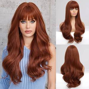 lot 31482 image: HAIRCUBE Auburn Wigs with Bangs Synthetic Womens Wig Long Wavy Layered Heat-Resistant Wig for Daily Use Natural and comfortable - Retail $27