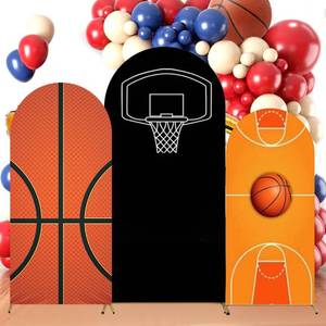 lot 31483 image: 3 Pcs Basketball Arch Backdrop Cover 4ft, 5ft, 6ft Arch Covers Stretchy Backdrop Sports Basketball Arch Cover for Sports Theme Birthday Party Photo Background Arch Stand Stretchy Decoration - Retail $40
