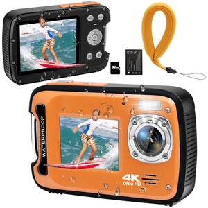 YEEIN Underwater Camera 4K 48MP Autofocus Selfie Dual Screen Waterproof with Floating Strap and 32GB Card, 17FT Compact Waterproof Digital Camera for Snorkeling - Retail: $64