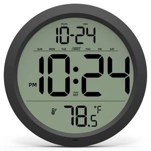 lot 32415 image: Digital Wall Clock with Date, Indoor Temperature, Auto-DST, Battery-Operated Digital Clock, 8 Inch Small Decorative Wall Clock for Bedroom, Living Room, Home, Kitchen, Office, Modern, Electric, Simple - Retail $20