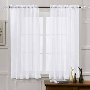 lot 32416 image: MYSTIC-HOME Sheer Curtains White 63 Inch Length, Rod Pocket Voile Drapes for Living Room, Bedroom, Window Treatments Semi Crinkle Curtain Panels for Yard, Patio, Villa, Parlor, Set of 2, 52x 63 - Retail $9