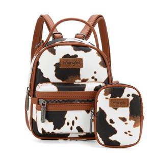lot 32435 image: Montana West Wrangler Mini Backpack Cute Cow Print Backpack Purse for Girls and Women, Brown WG133-8600BR - Retail $34