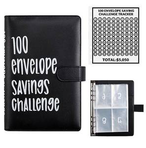 lot 32437 image: 100 Envelopes Money Saving Challenge, 100 Envelope Challenge Binder, Easy and Fun Way to Save $5,050, Savings Challenges Budget Book Binder with Cash Envelopes for Office,Home,School (Black) see photo  - Retail $9