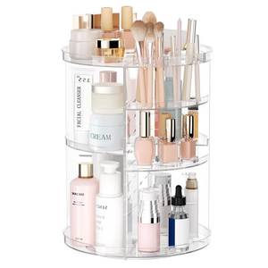 lot 49007 image: Rotating Makeup Organizer, DIY 8 Adjustable Layers Spinning Skincare Organizer, Cosmetic Display Case with Brush Holder Perfume Tray, Multi-Function Storage Carousel for Vanity Bathroom Countertop - Retail $39