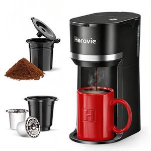 lot 49008 image: Horavie Small Single Serve Coffee Maker for K Cup and Grounds, Fast Brew One Cup Coffee Machine with One Button, 6 to 12 oz. Brew Sizes, Perfect for Home and Travel, Black - Retail $40