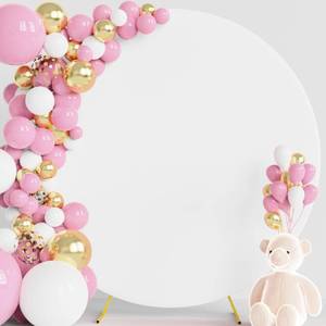 lot 49014 image: Wokceer 7.2FT Round Backdrop Cover White Round Arch Covers with Buckles Polyster Circle Balloon Arch Backdrop Cover for Wedding Birthday Party Ceremony Decor - Retail $20