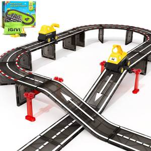 lot 49015 image: IGIVI Magnetic Tiles Road Race Track with Engineering Car, Magnetic Building Blocks for Toddler Kids Toys, Educational Construction Toys Gift for 3 Year Old Boys and Girls - Retail $20