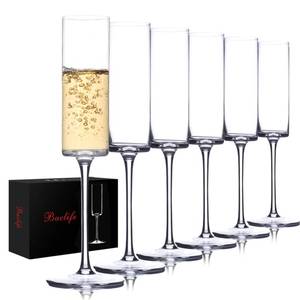 lot 49020 image: BACLIFE Crystal Champagne Flutes Set of 5 - Hand Blown Champagne Glasses With Long Stem - 6.5 oz Elegant Sparkling Wine Stemware - Unique Gift for Mothers Day,Birthday,Wedding - Clear - Retail $28