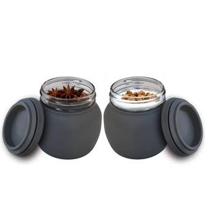 lot 49022 image: OKLGO Wide Mouth Glass Mason Jars - with Lids and Sleeve 16 oz Airtight Food Storage Containers for Kitchen Pantry, Meal Prep, Dry Food, Pickling, Iced Coffee & Tea Drinkware (2 Pack) - Retail $11