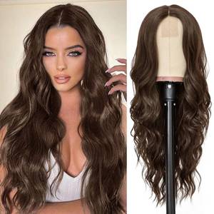 lot 49025 image: NAYOO Long Dark Brown Wavy Wig for Women 26 Inch Middle Part Curly Wavy Wig Natural Looking Synthetic Heat Resistant Fiber for Daily Party Use(26 Inch Dark Brown) - Retail $30