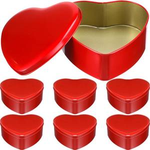 lot 49026 image: Blulu 6 Pcs Valentines Day Heart Shaped Metal Tins with Lids 4.72 x 4.33 Valentine Candy Boxes Biscuits Jar Empty Jar Heart Metal Container for Valentines Gift Party Favors (Red) - Retail $25