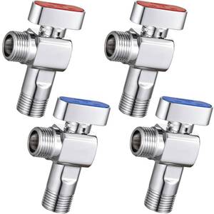 lot 49027 image: SUBMARINE 4-Pack 14 Turn Brass Angle Stop Valve Body & Core Control Hot and Cold Water without Leakage, 12 Inlet and 12 Outlet Caliber with 38 Adapter for Kitchen and Bathroom-2 Red2 Blue - Retail $38