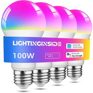 lot 49035 image: Lightinginside Smart Light Bulbs 100W Equiv., 1350LM 11W Smart Bulb Works with AlexaGoogle HomeSmartLife, A19 E26 RGBCW Color Changing, No Hub Required, 2.4G WiFi Bluetooth Bulb, ETL Listed, 4PCS - Retail $35
