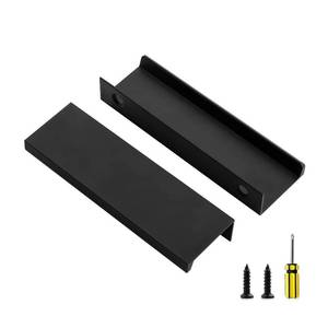 lot 49036 image: Ravinte 6 Pack Finger Pulls for Cabinets 102mm4 Length Black Edge Pulls Matte Black Finger Cabinet Concealed Handles for Kitchen Drawer Tab Handle - Retail $14