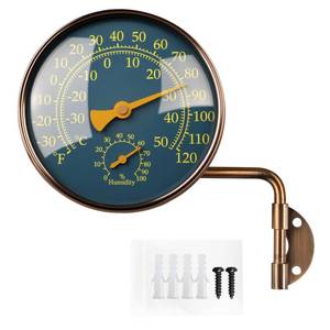 lot 49040 image: Foxyoo 4-Inch Outdoor Thermometer and Humidity Gauge, Window Thermometer for Outside Temperature and Humidity Monitor, Brass Analog Dial, Battery-Free for Patio, Garage, Greenhouse, Garden, Wall - Retail $37